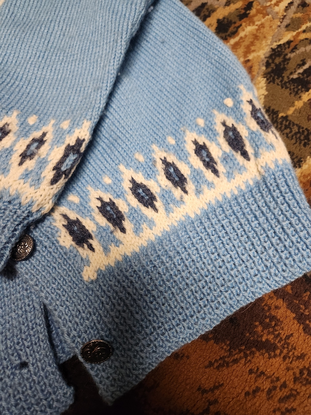 Dale of Norway Light Blue and White Fair Isle Wool Cardigan - Picture 5 of 14